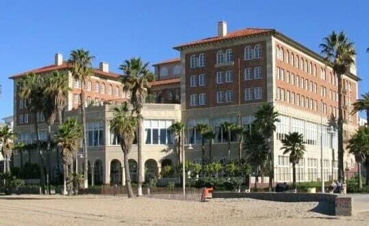 Casa Del Mar Hotel — on the beach in Santa Monica, Southern California. Built in a Renaissance Revival-Mediterranean Revival style in 1926 as an elite beach club, now a hotel on the National Register of Historic Places in Los Angeles County