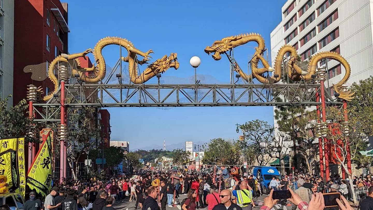 The Chinatown Gateway Monument in Los Angeles, taken during the Lunar New Year celebrations in January 2023