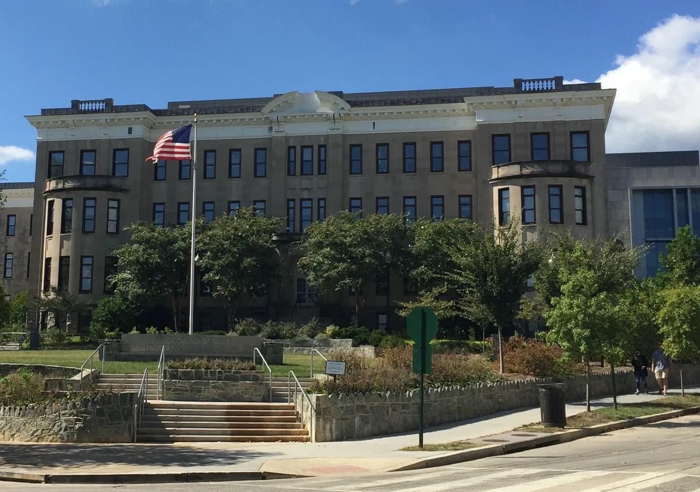 View of the American University Washington College of Law's Capital Building from Tenley Circle