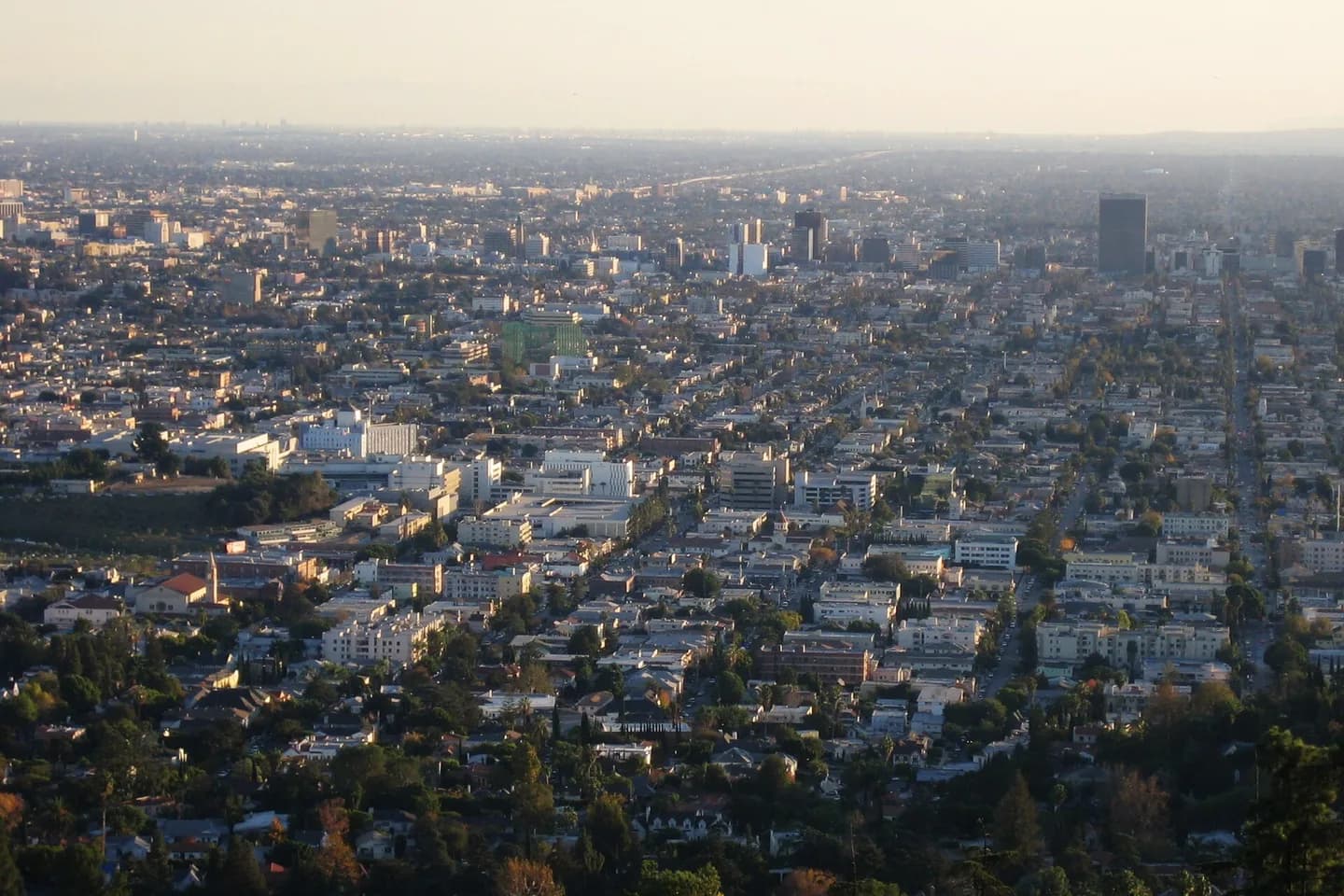 View of the Los Angeles Basin in California from the Griffith Observatory. The Little Armenia neighborhood can be found in the center. Part of Barnsdall Art Gallery can be seen in the far-left middle section; the St. Garabed Armenian Chu
