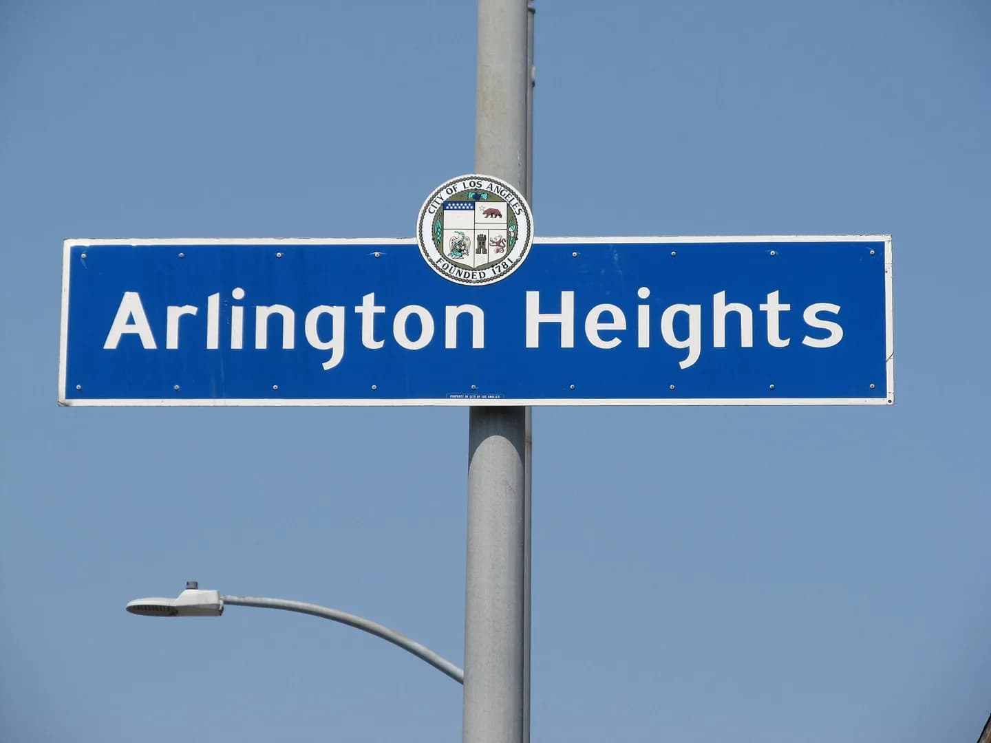 Arlington Heights Neighborhood Sign installed at the intersection of Arlington Avenue and Washington Boulevard